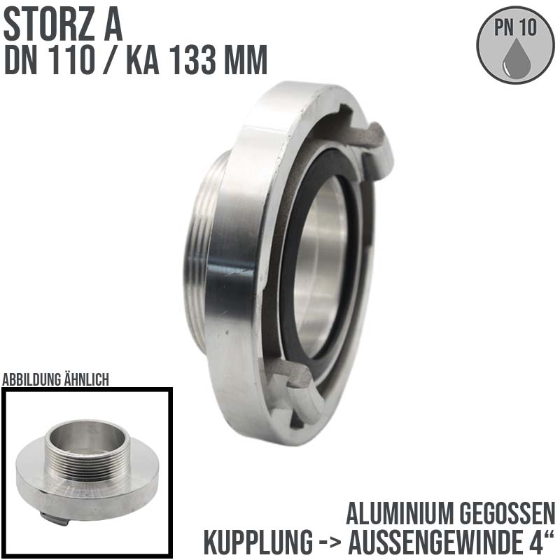 STORZ A DN 110 KA 133 Kupplung mit Außengewinde AG 4" Saug Bau Feuerwehr Schlauch Aluminium - PN 10 bar