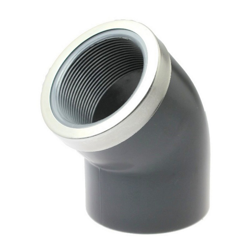 63 mm PVC Klebe Fitting Winkel 45° Innengewinde IG verstärkt 63 mm x  2" Muffe Verbinder - PN 16 bar