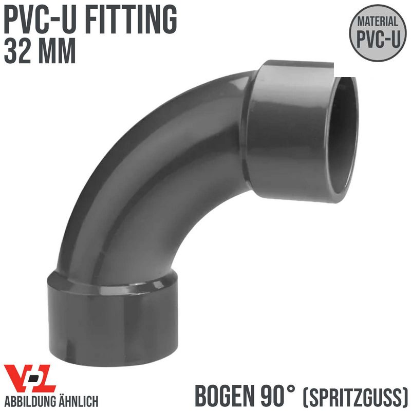 32 mm VDL PVC Klebe Fitting Bogen Winkel 90° (Spritzguss) Muffe Verbinder - PN 16 bar