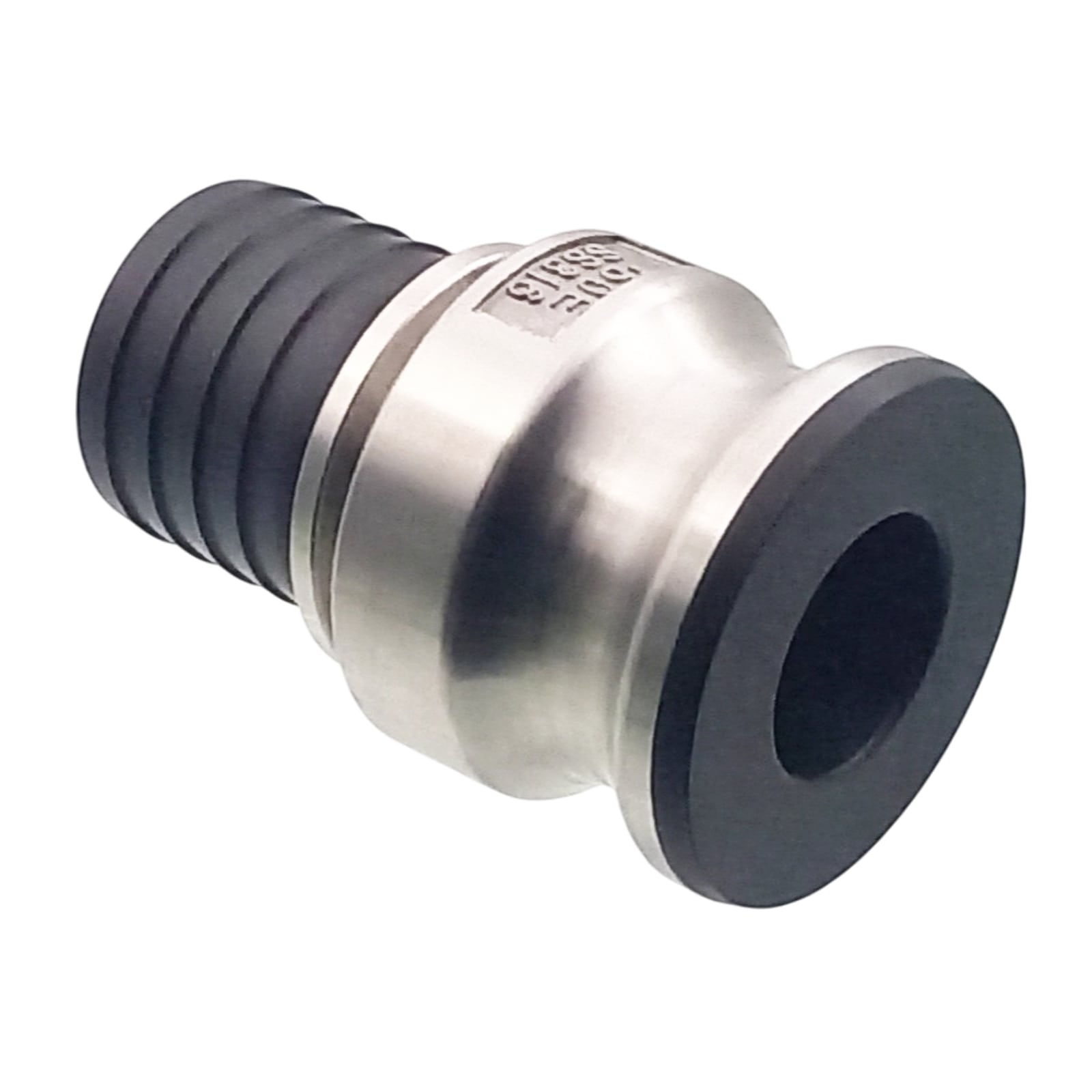Kamlock Typ E - Vaterteil (91,5 mm) Edelstahl V2A (AISI 316) -> gerillter Stutzen DN 75 mm PFA beschichtet - PN 25 bar