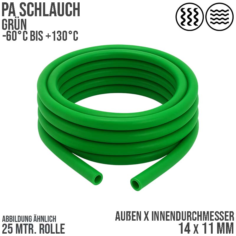 14 x 11 mm Polyamid PA Pneumatik Schlauch grün - PN 16 bar - 25 m