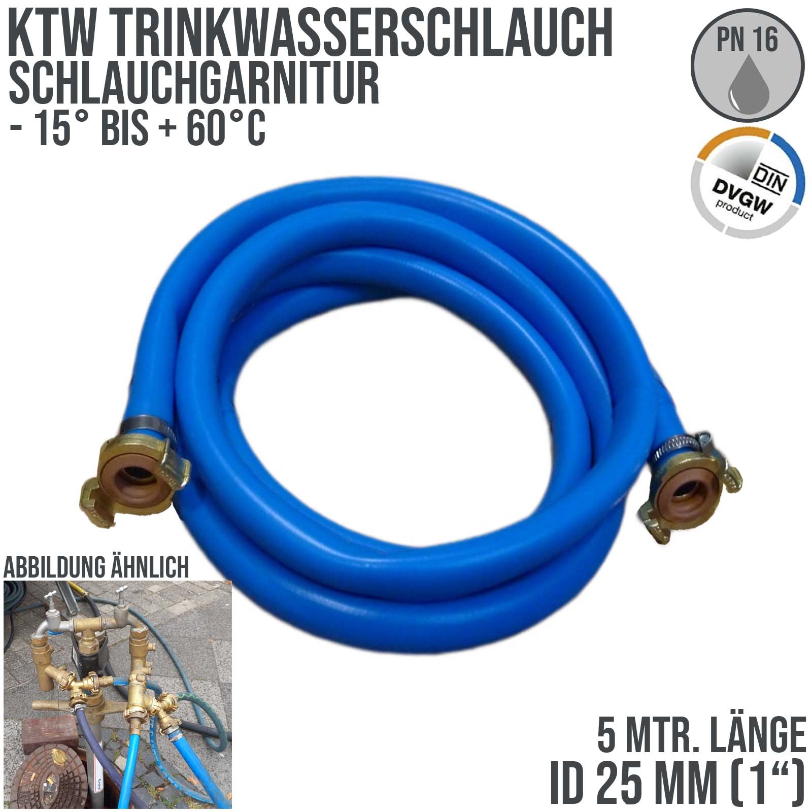 25 mm 1" Zoll TPE Trinkwasser Garnitur GEKA-Schnellkupplung Kirmes Schlauch KTW DVGW PN 10 bar - 5 m