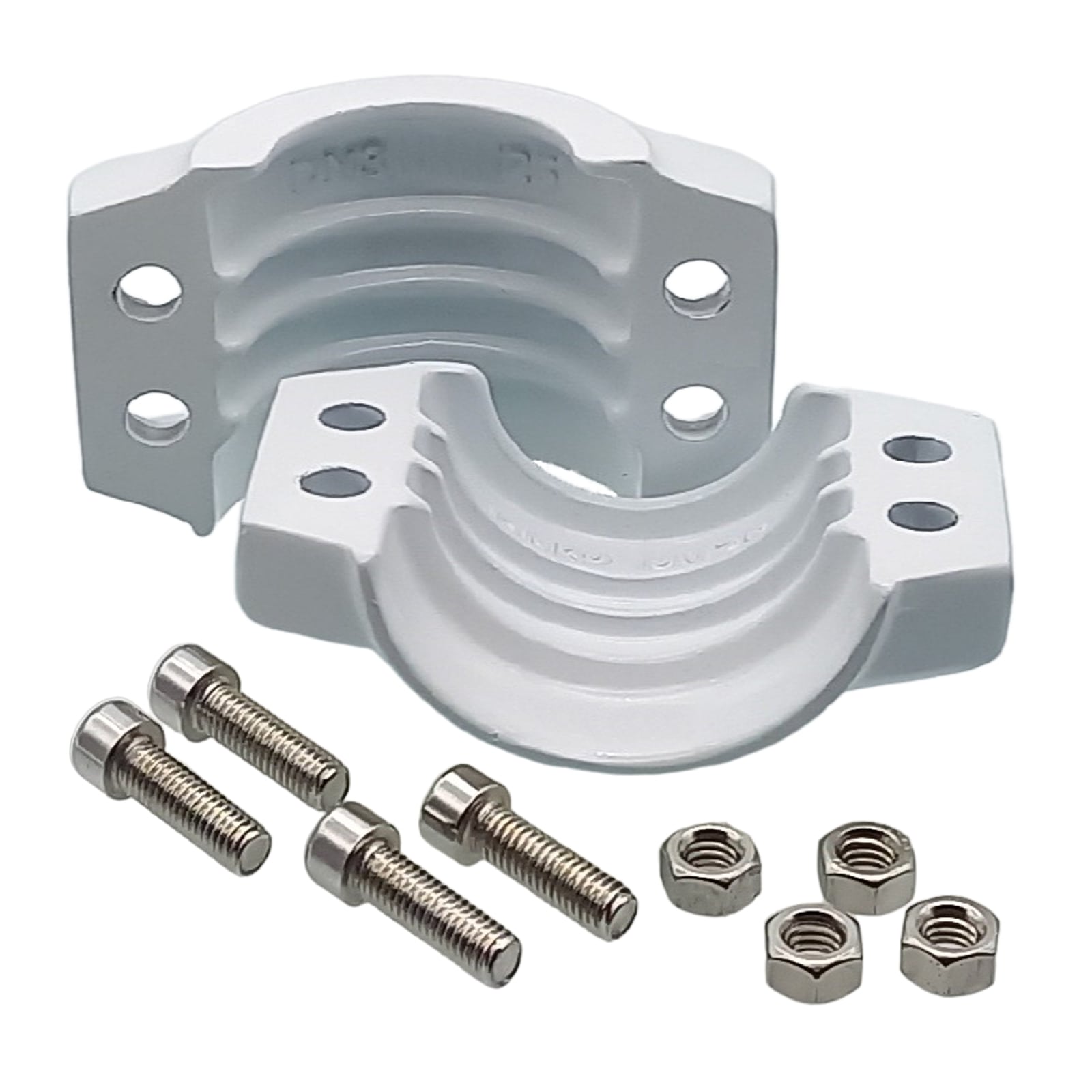 DN 75 Klemmschale Aluminium weiss Spannbereich 89 - 93 mm für Schlauch ID x AD 75 x 91 mm - PN 25 bar
