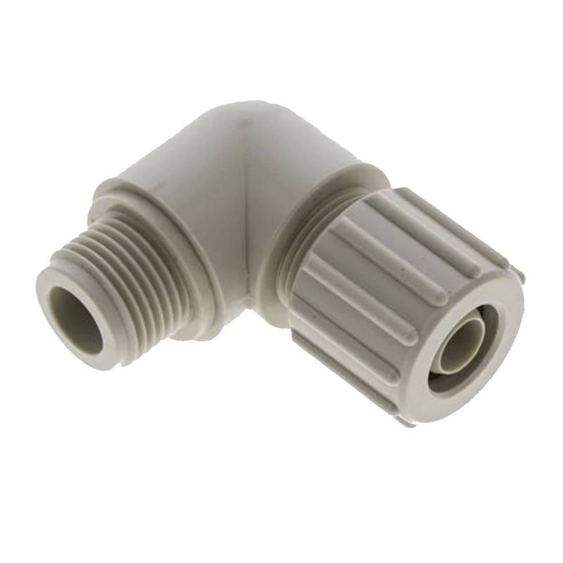 20 x 13 mm x 3/4" Winkel 90° Außengewinde TX Fitting Gewebe Schlauch Verbinder FDA PP beige - PN 10 bar