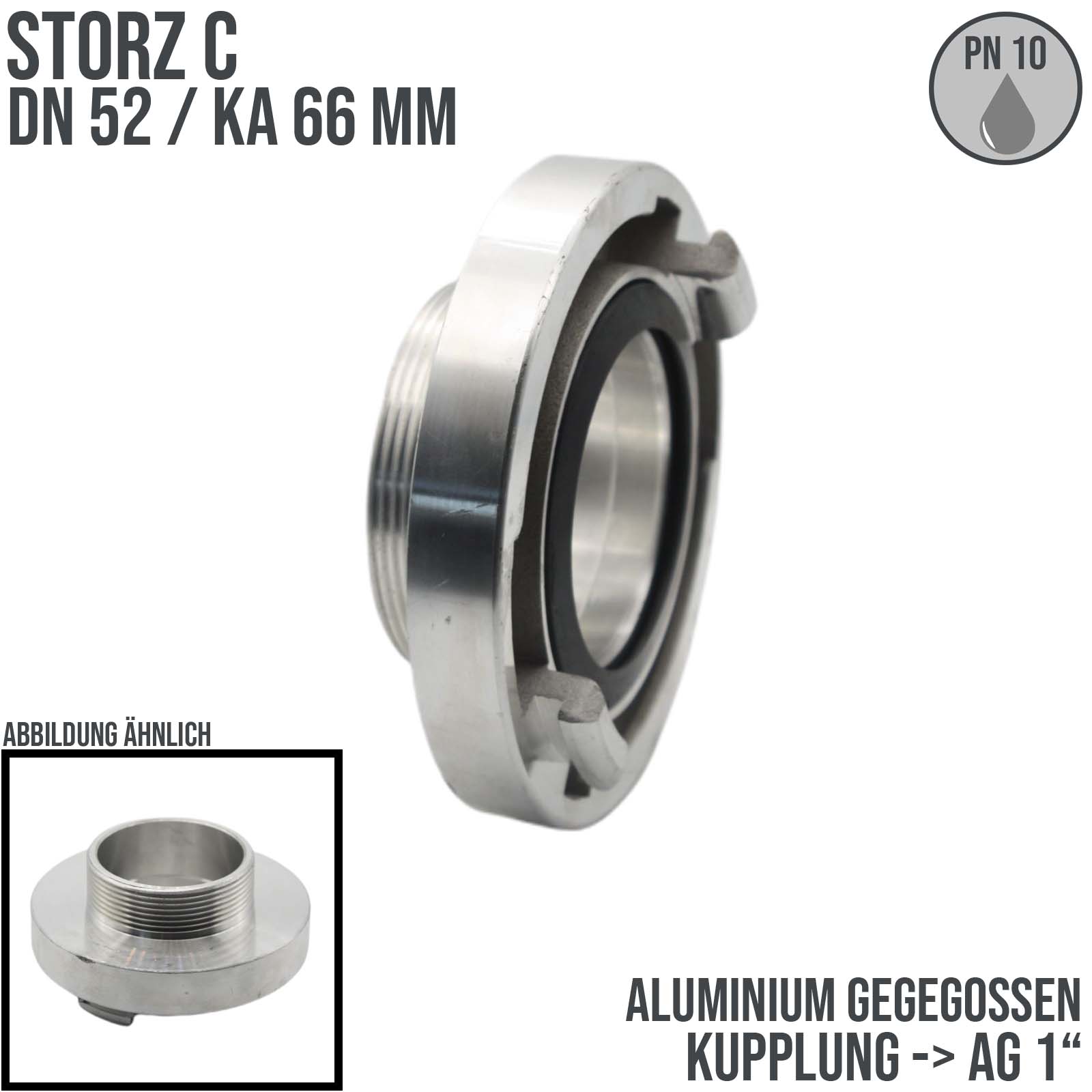 STORZ C DN 52 KA 66 Kupplung Außengewinde AG 1" Saug Bau Feuerwehr Schlauch Aluminium - PN 10 bar