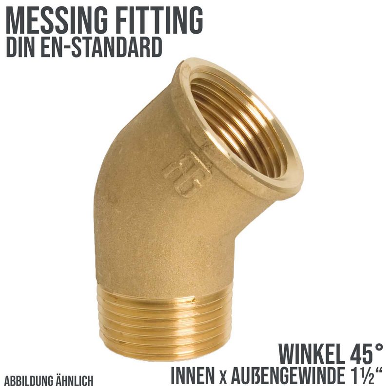 1 1/2" Winkel 45° Nr. 121 Innen x Außengewinde IG x AG Messing Fittings PN 40 bar