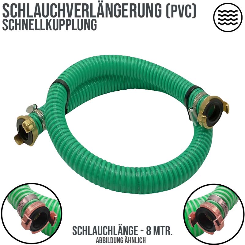 38 mm 1 1/2" Zoll Saug Garnitur Verlängerung Schnellanschluss GEKA kompatibel grün - 8 m