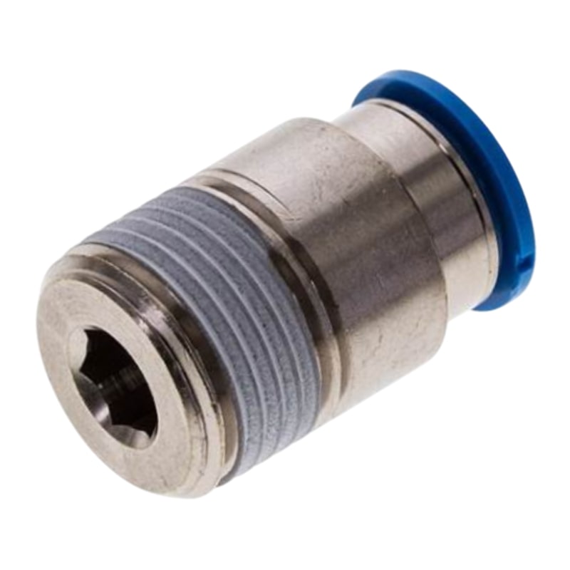 6 mm x 1/8" Pneumatik Schnell Steck Verbinder Außengewinde AG blau/schwarz ISK QS-1/8-6-I (153013) - PN 14 bar