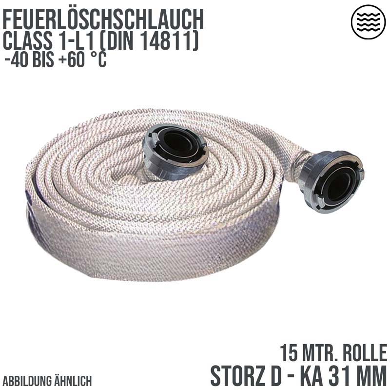 STORZ D KA 31 25 mm 1" Feuerlösch Feuerwehr Pumpen Industrie Schlauch weiß CLASS 1-L1 PN 16 bar - 15 m