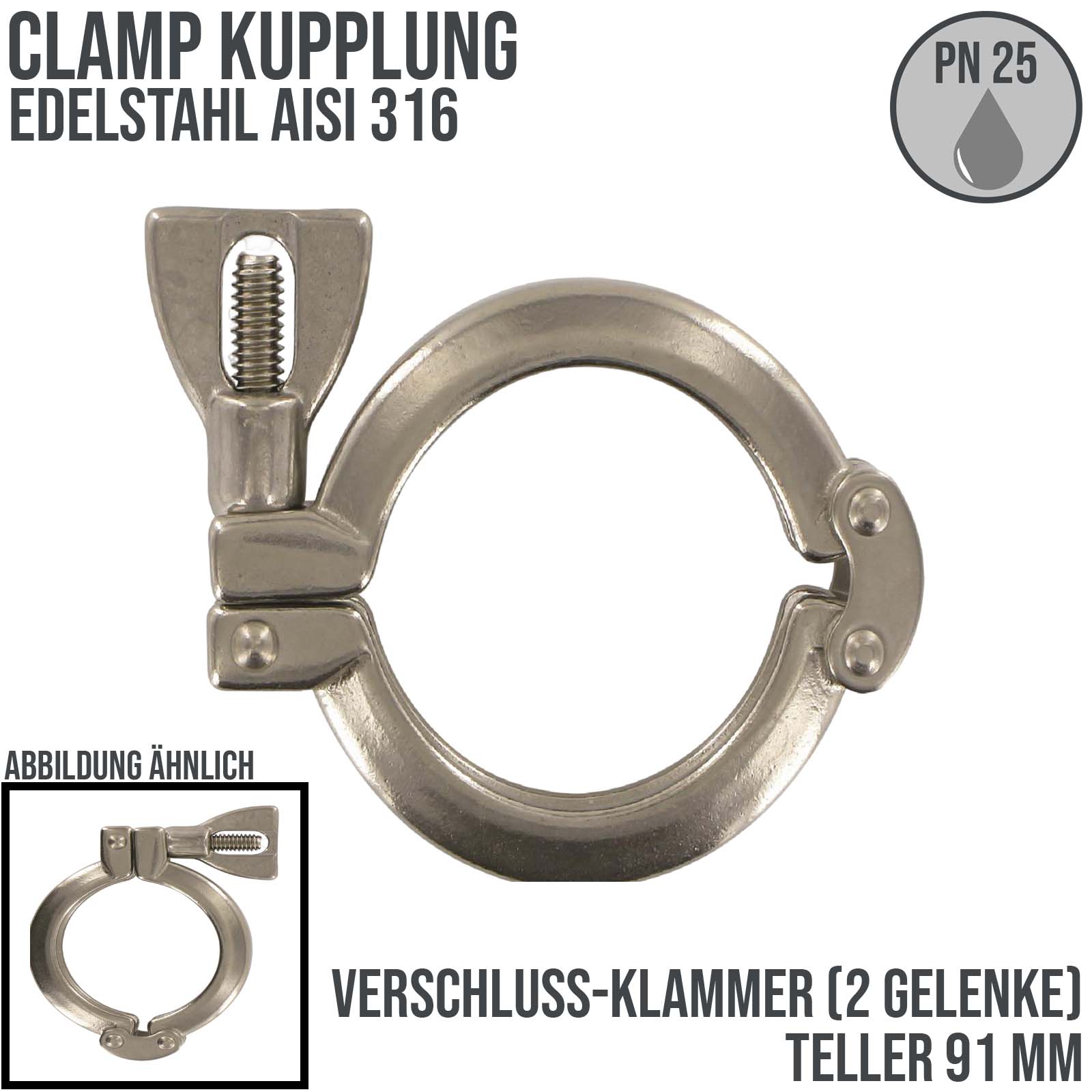 CLAMP Verschluss Klammer (2-Gelenke) Teller 91 mm - PN 25 bar