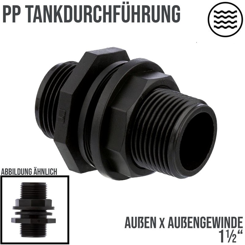 1 1/2" PP Tank Regen Tonnen Durchführung Connector Messing 2-fach Außengewinde  - PN 10 bar