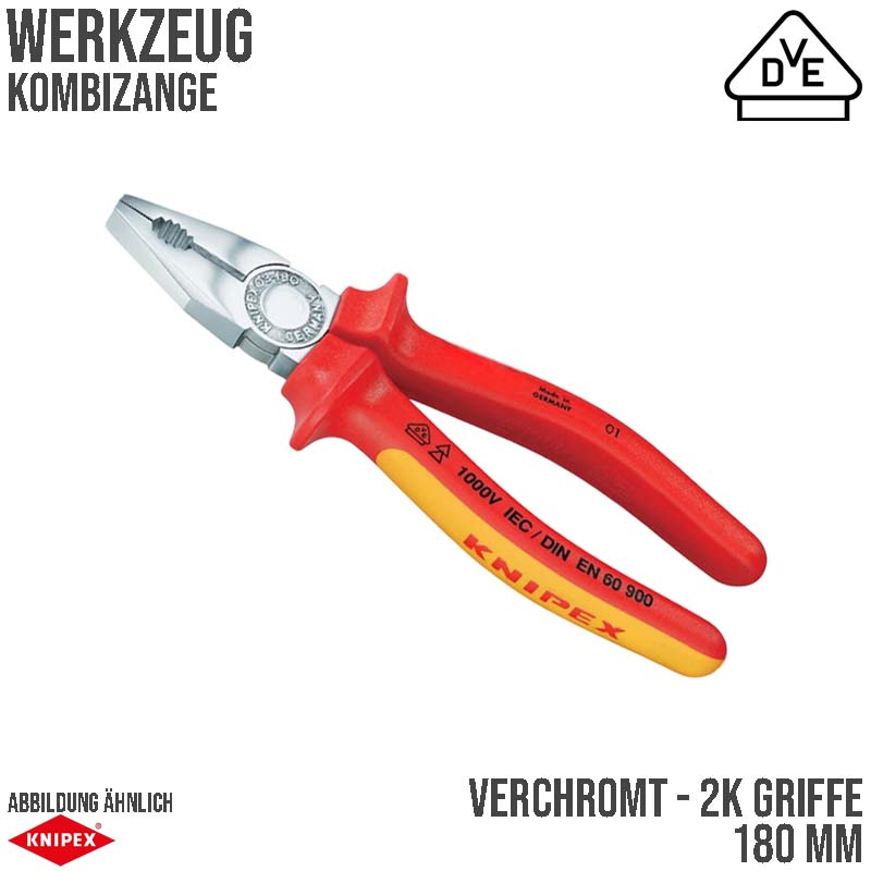 180 mm Kombi Universal Zange VDE verchromt 2K Griffe Knipex