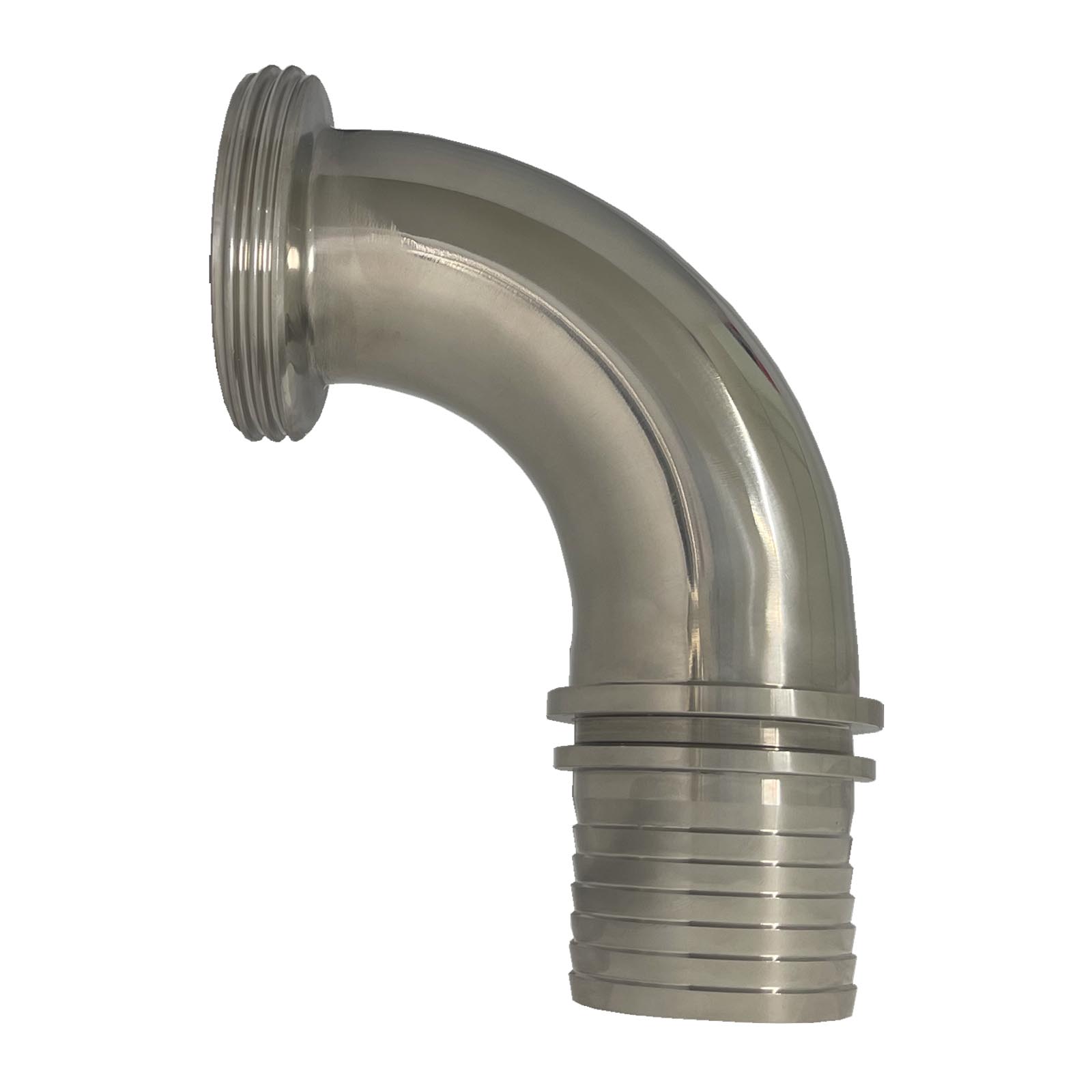 DN 80 Milchrohr Verschraubung DIN 11851 VT Vaterteil Stutzen 90° Bogen Außengewinde RD Sicherungsbund - Stutzen gerillt 75 mm - PN 25 bar