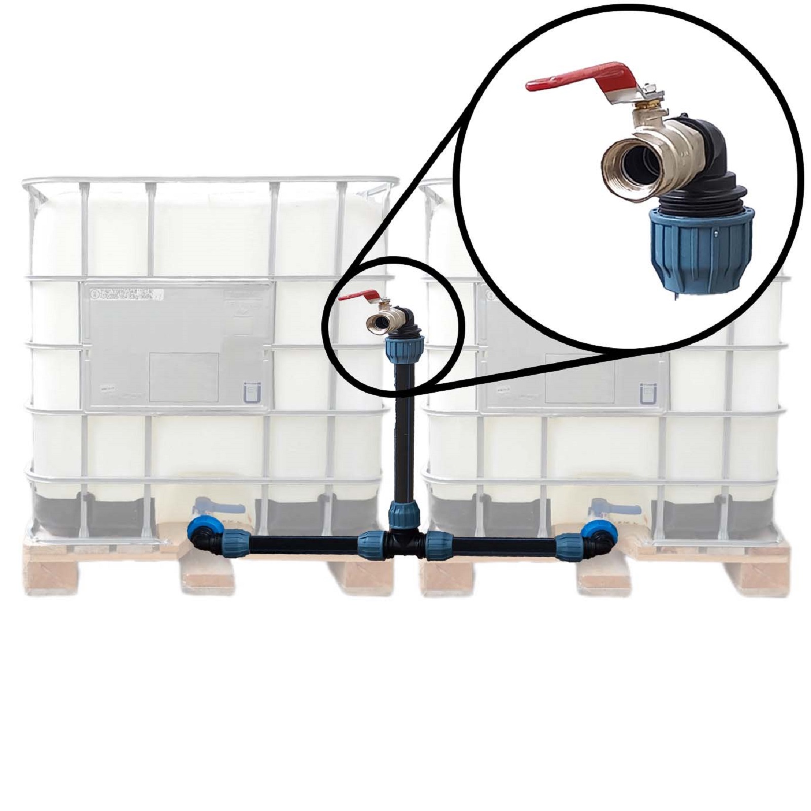 IBC Container Tankverbinder Anschluss Set 32 mm nebeneinander Schwanenhals Kugelhahn 1''