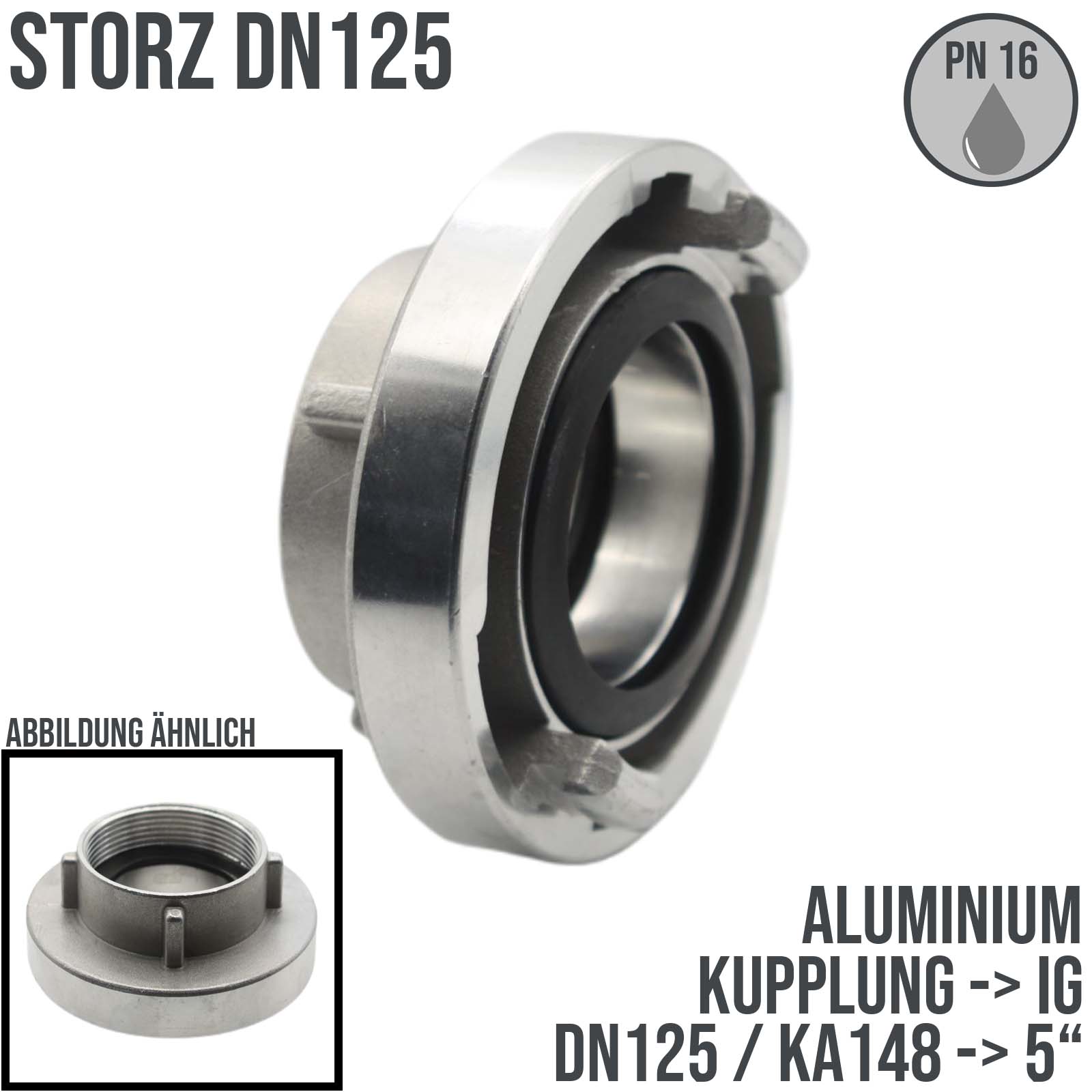 STORZ DN 125 KA 148 Kupplung Innengewinde IG 5" Saug Bau Feuerwehr Schlauch Aluminium - PN 16 bar