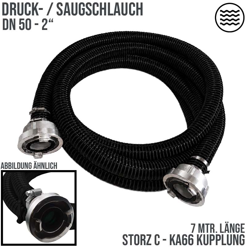 STORZ C DN52 KA66 - 50 mm 2" PVC Saug Ansaug Pumpen Spiral Schlauch PN 5 bar schwarz - 7 m Rolle
