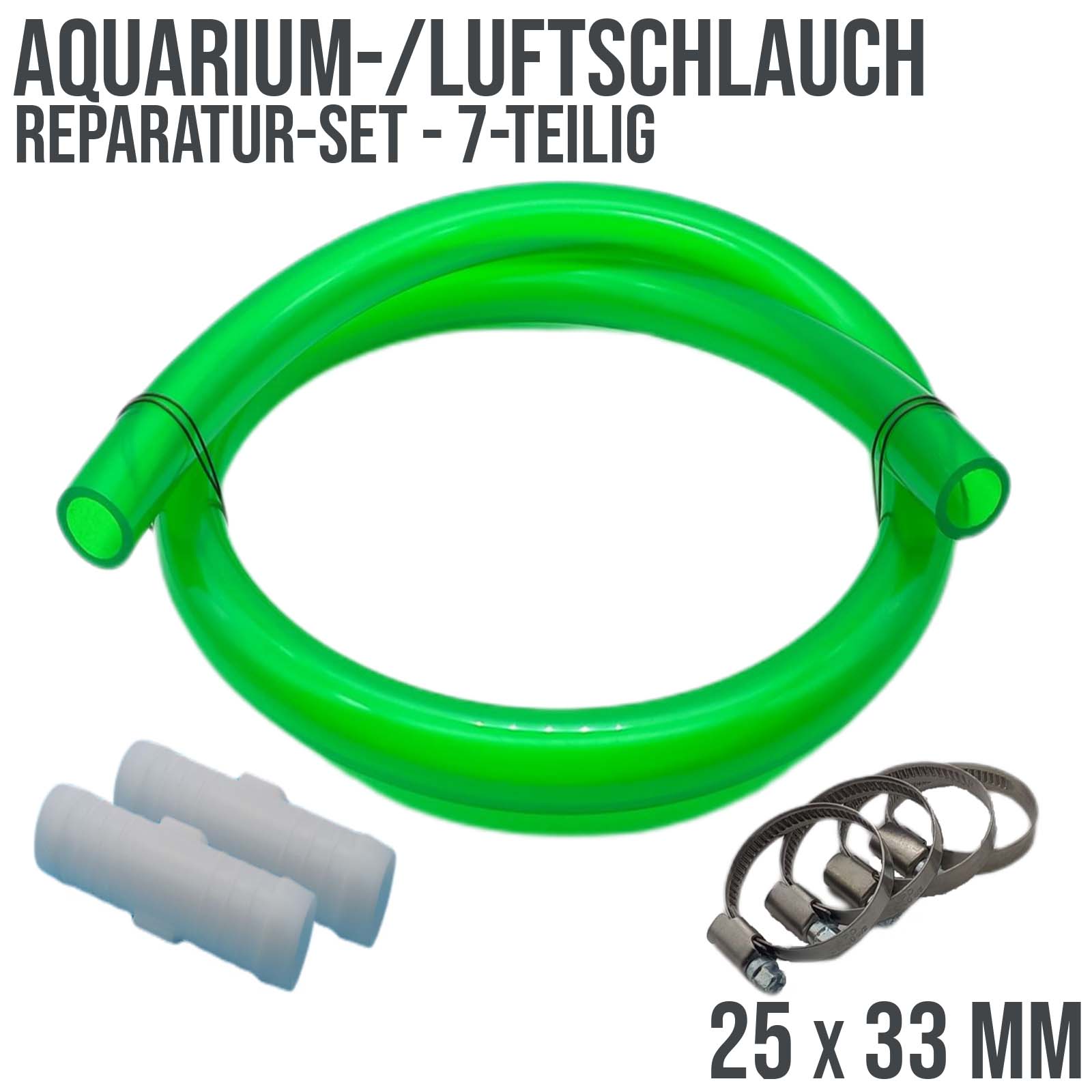 Schlauch Reparatur Set PVC Luft- / Auariumschlauch grün-transparent Verlängerung 25 x 33 mm - 7-teilig
