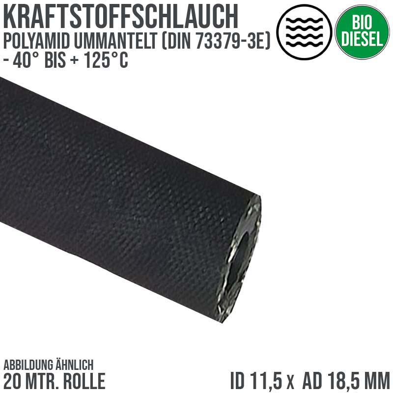 11,5 x 18,5 mm Kraftstoff Benzin Öl Bio Raps RME Schlauch schwarz DIN 73379 - PN 6 bar - 20m
