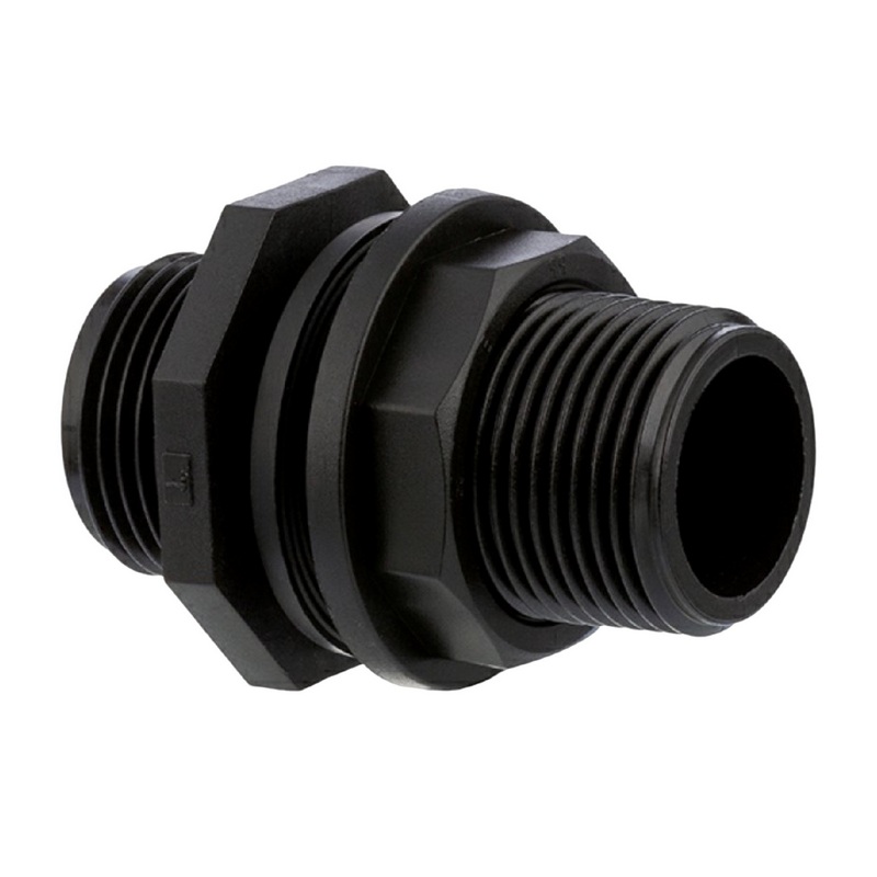 1 1/4" PP Tank Regen Tonnen Durchführung Connector Messing 2-fach Außengewinde  - PN 10 bar