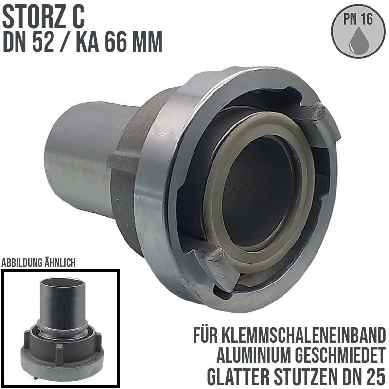 STORZ C DN 52 KA 66 Saug Druck Kupplung -> glatter Stutzen Tülle Sicherungsbund DN 25 Klemmschale Einband - PN 16 bar