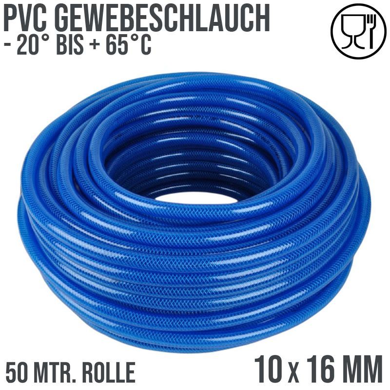 10 x 16 mm Gewebe Druckluft Universal Wasser Luft Kompressor Schlauch blau PN 21 bar - 50 m
