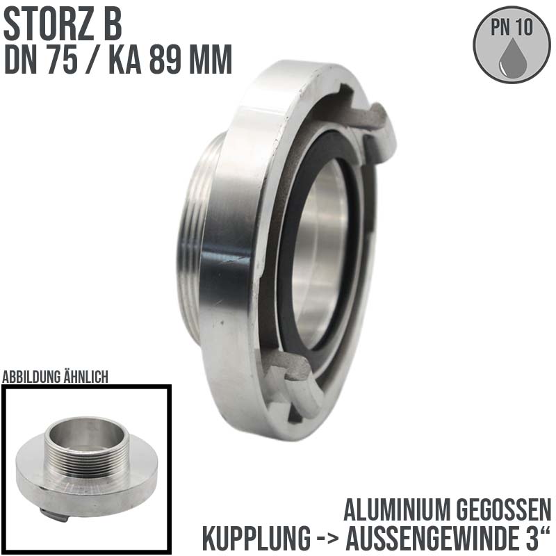 STORZ B DN 75 KA 89 Kupplung Außengewinde AG 3" Saug Bau Feuerwehr Schlauch Aluminium - PN 10 bar