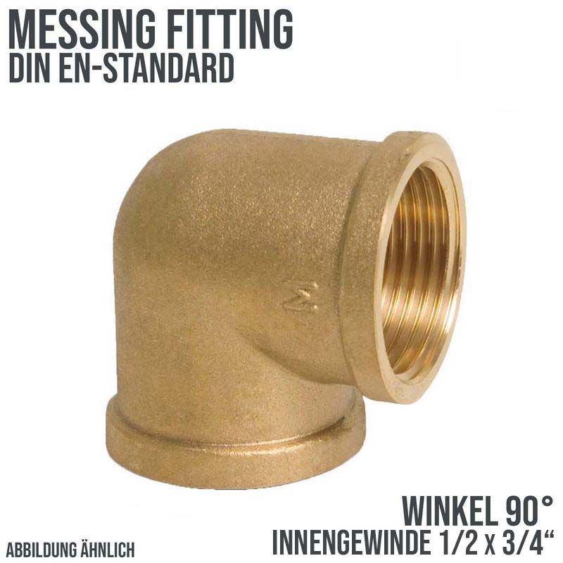1/2" x 3/4" Winkel 90° Nr. 90 Innen x Innengewinde IG Messing Fittings PN 20 bar