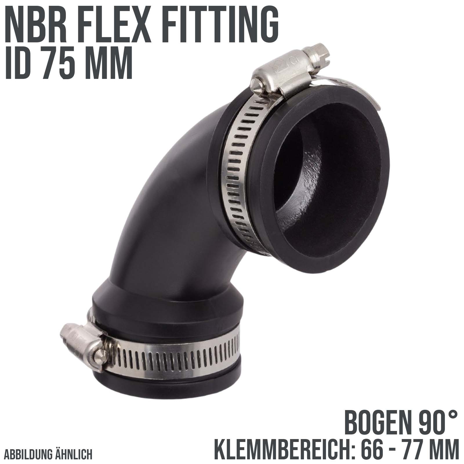 75 mm NBR Flex Fitting Bogen 90° Verbinder Reparatur (Klemmbereich 66 - 77 mm)