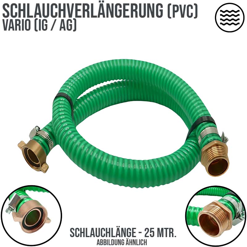 25 mm 1" Zoll Saug Schlauch Pumpen Garnitur Verlängerung  grün (2 - 10 m) 25 m