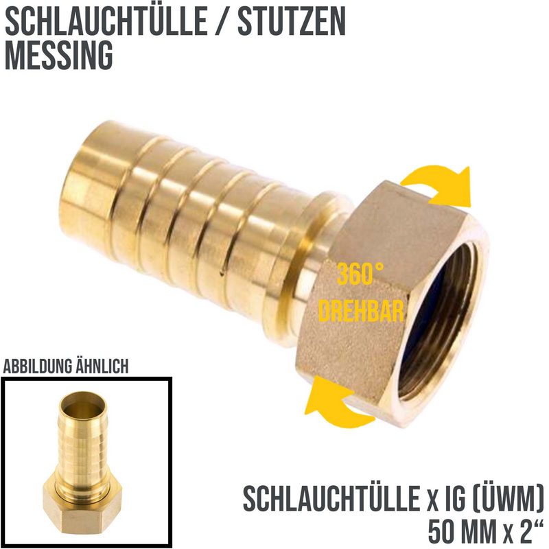 2" x 50 mm Schlauch Tülle Stutzen Innengewinde IG ÜWM Nippel Messing Fitting - PN 18 bar