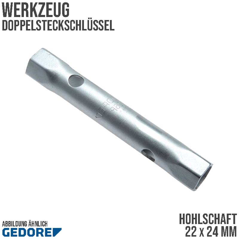 22 x 24 mm Doppel Steck Schlüssel Hohlschaft Stahlrohr verchromt Gedore