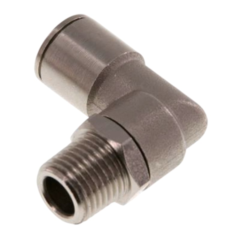 12 mm x 3/8" Pneumatik Steck Verbinder Winkel 90° kurz IQS MSV Messing Außengewinde konisch - PN 16 bar