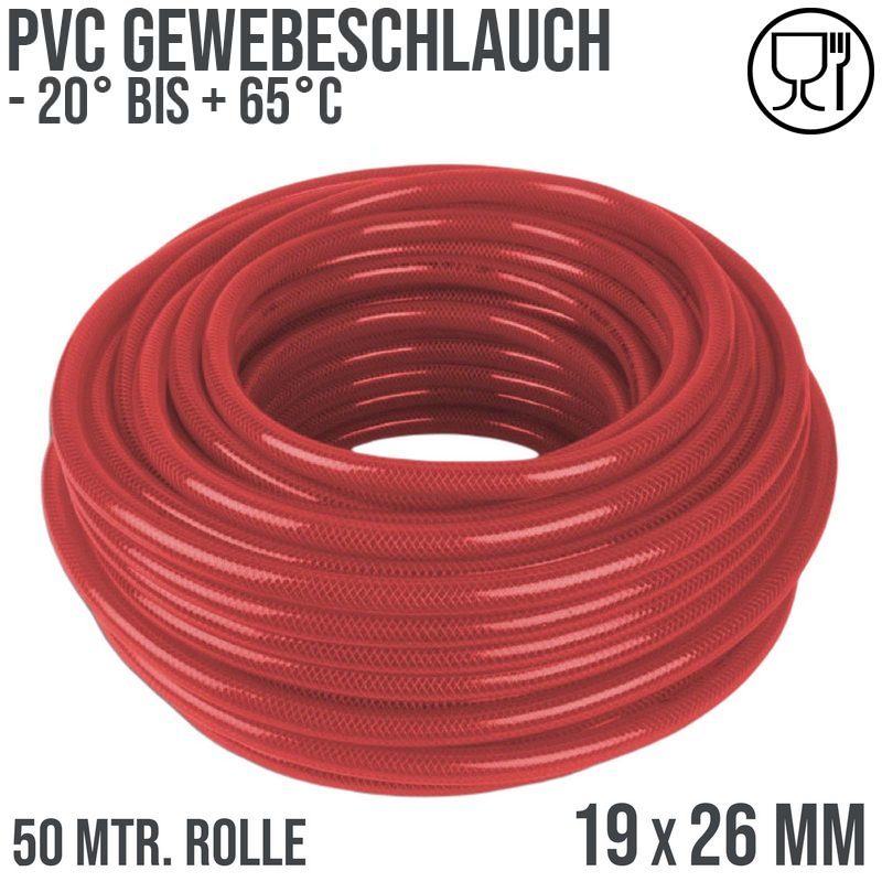 19 x 26 mm Gewebe Druckluft Universal Wasser Luft Kompressor Schlauch rot PN 11 bar - 50 m