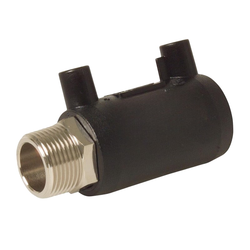 63 mm PE 100 Elektro Schweiß Fitting Muffe x Außengewinde 63 mm x 2" SDR 7,4 DVGW 24 VAC schwarz