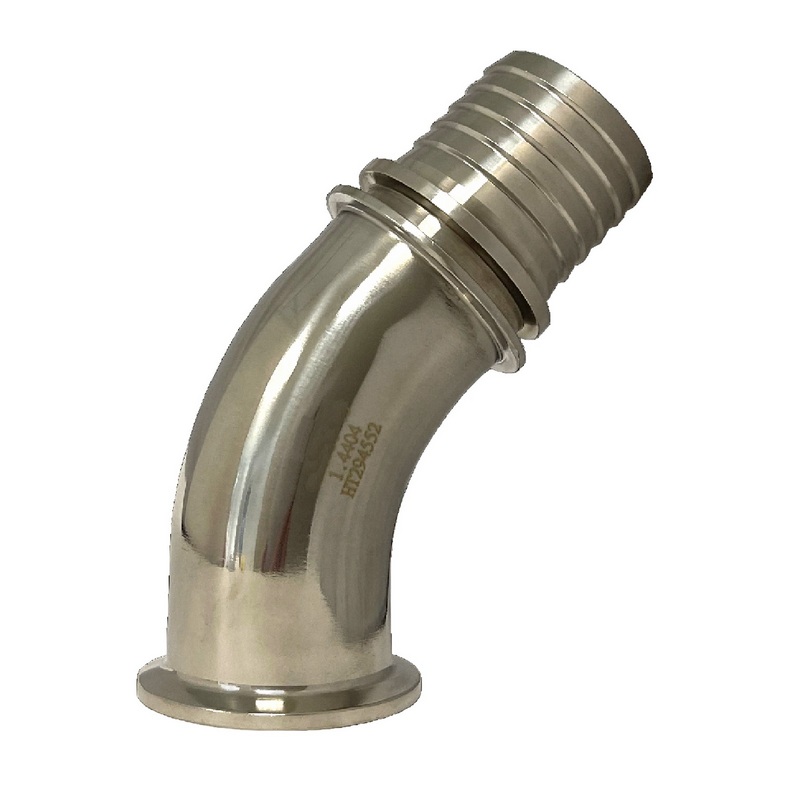CLAMP Kupplung 45° Bogen 91 mm Schlauch Stutzen Tülle Rillen 63 mm 2 1/2" - PN 16 bar