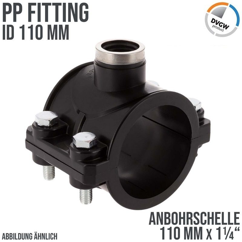 110 mm x 1 1/4" PP PE Anbohr Abzweig Schelle Klemmschale x Innengewinde DVGW - PN 16 bar