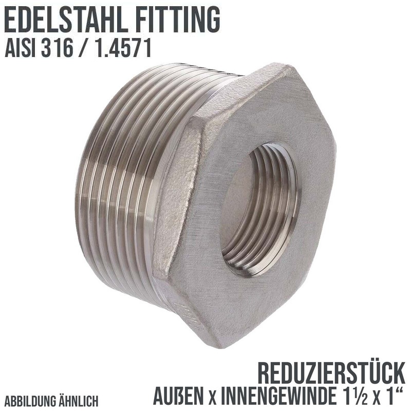 1 1/2" Edelstahl Fitting V4A AISI 316 Nr. 241 - Reduktionsstück Außen x Innengewinde - 1 1/2" x 1" - PN 16 bar