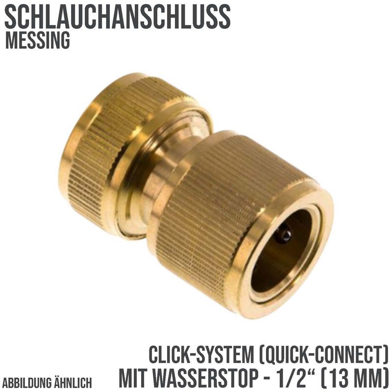 1/2" Schlauchstück Kupplung Click-System Quick Connect mit Wasser-Stop Messing (Gardena kompatibel)