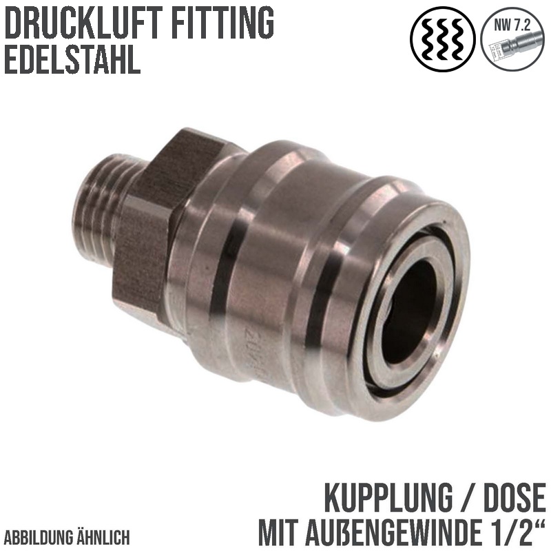 1/2 " Druckluft Kupplung Dose Schnell Edelstahl NW 7,2 mit Innengewinde AG - PN 35 bar