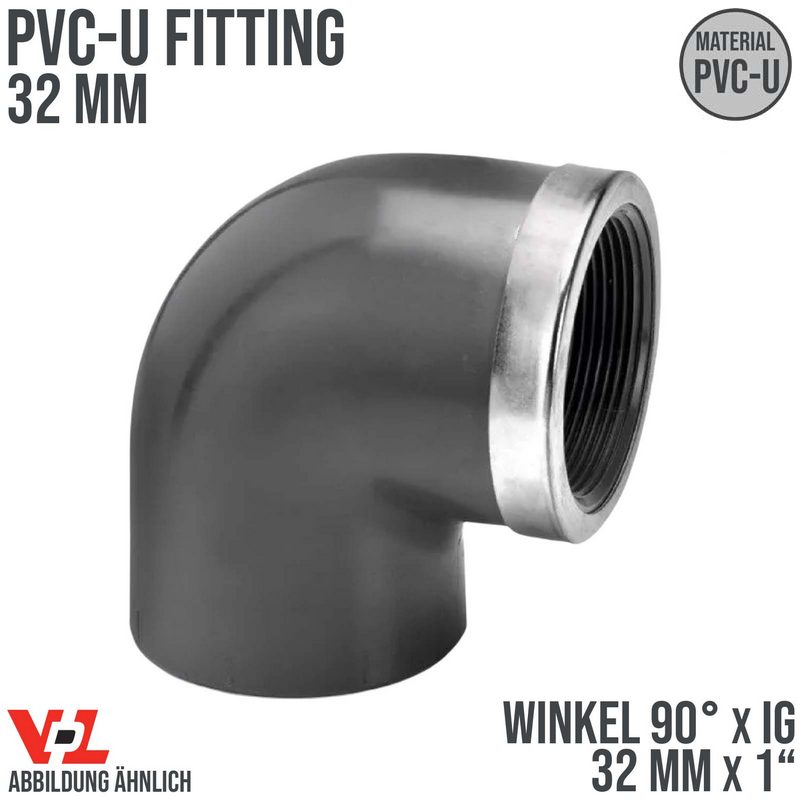 32 mm VDL PVC Klebe Fitting Winkel 90° Innengewinde IG 32 mm x 1" - PN 16 bar