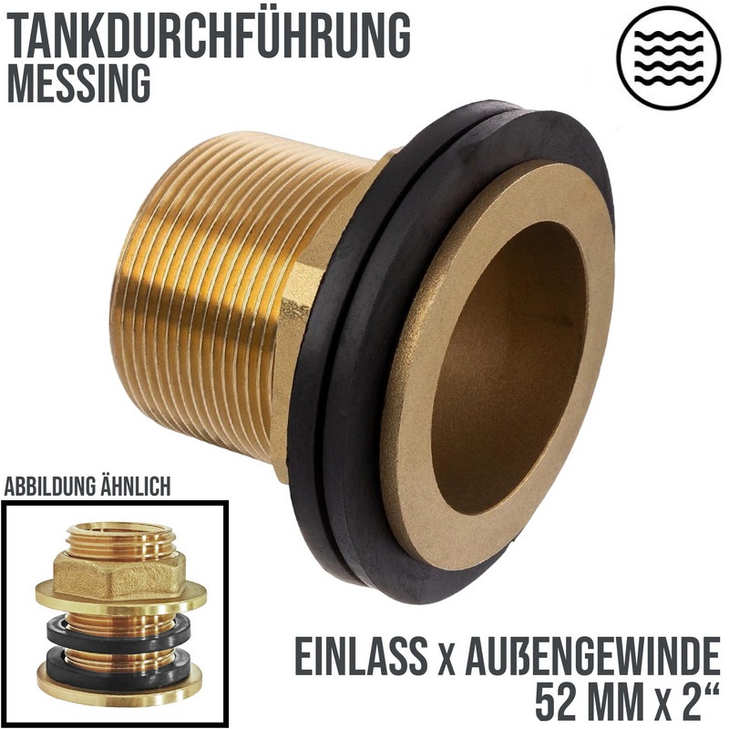 2" Tank Regen Tonnen Durchführung Connector Messing Einlass (rund) x Außengewinde  - PN 16 bar