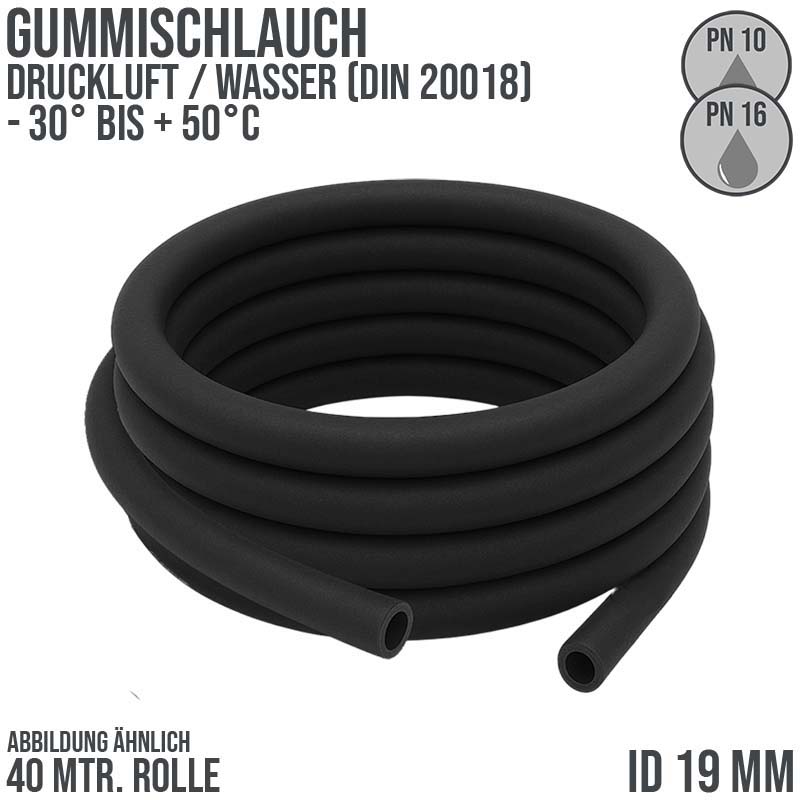 19 x 31 mm Gummi Druckluft Universal Wasser Luft Kompressor Schlauch schwarz - PN 10/16 bar - 40 m