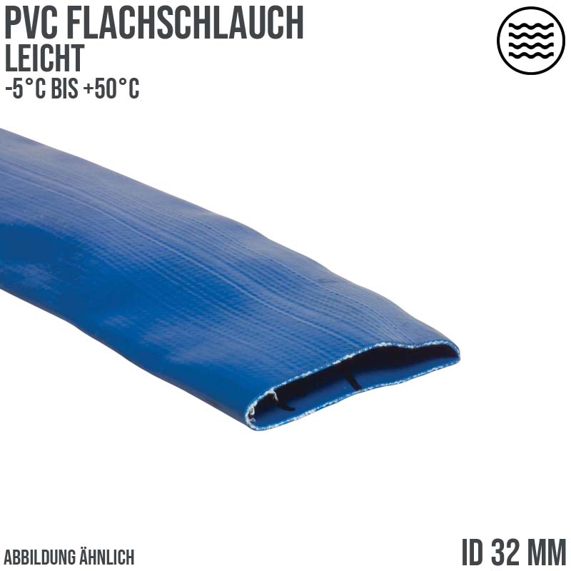 32 mm PVC Flach Schlauch Wasser Entleerung leicht light duty blau PN3 bar - 15 m