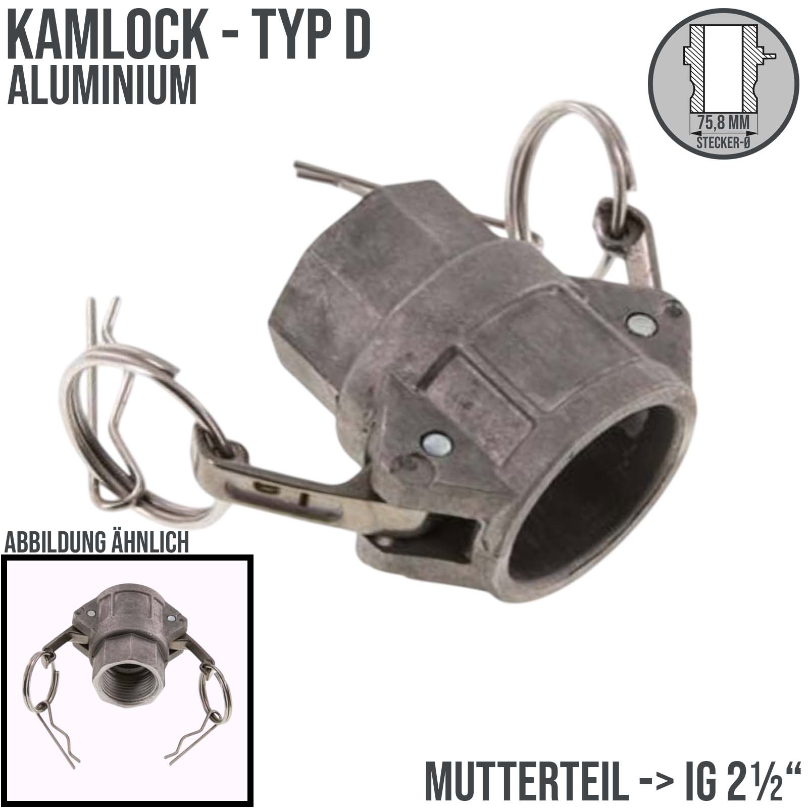 Kamlock Typ D - Mutterteil Aluminium ALU mit Innengewinde (IG) für Stecker 75,8 mm - 2 1/2" Zoll DN75 DN80 - PN 10 bar