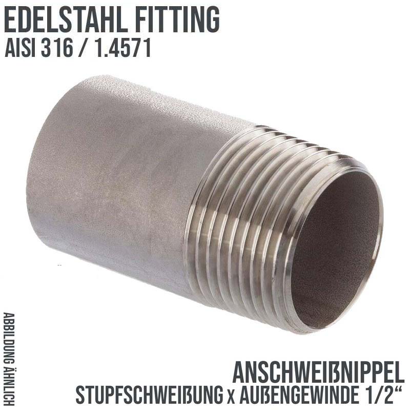 1/2" Edelstahl Fitting V4A AISI 316 Nr. 23B - Anschweißnippel (35 mm) Außengewinde AG - PN 8 bar