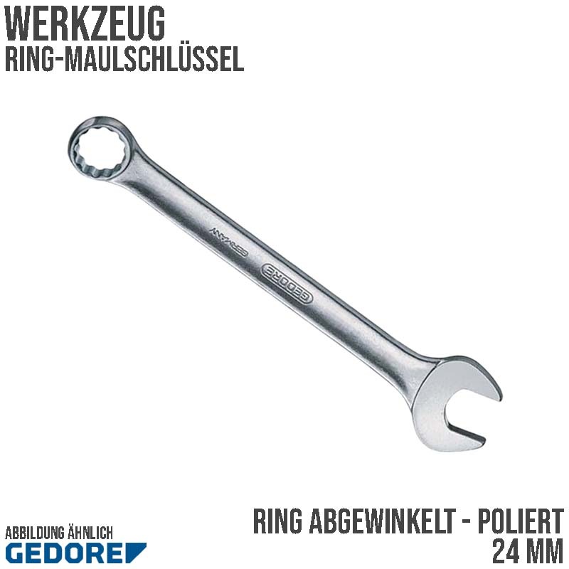24 mm Ring Maul Schlüssel abgewinkelt Vanadium Stahl verchromt Gedore