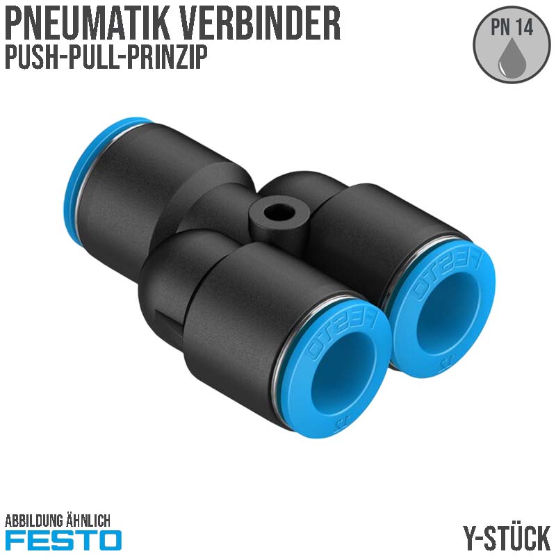 6 mm Pneumatik Schnell Steck Verbinder QS Y-Stück blau/schwarz QS-4 (153032) - PN 14 bar