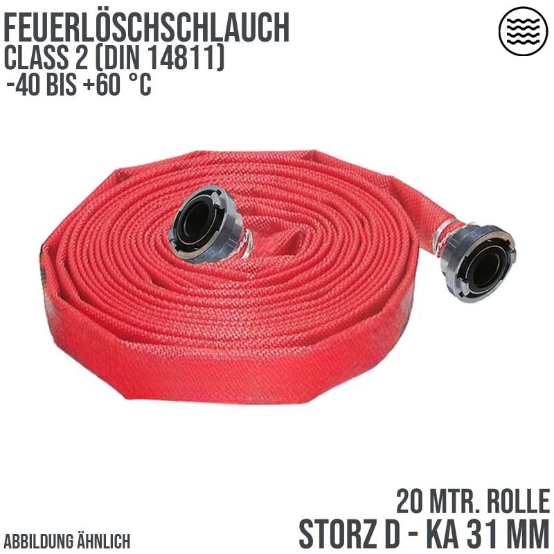 STORZ D KA 31 25 mm 1" Feuerlösch Feuerwehr Pumpen Industrie Schlauch rot CLASS 2 PN 16 bar - 20 m