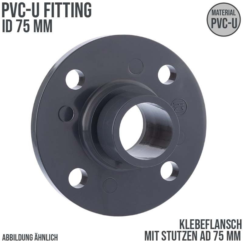 75 mm PVC Klebe Fitting Flansch mit Stutzen AD 75 mm - PN 10 bar