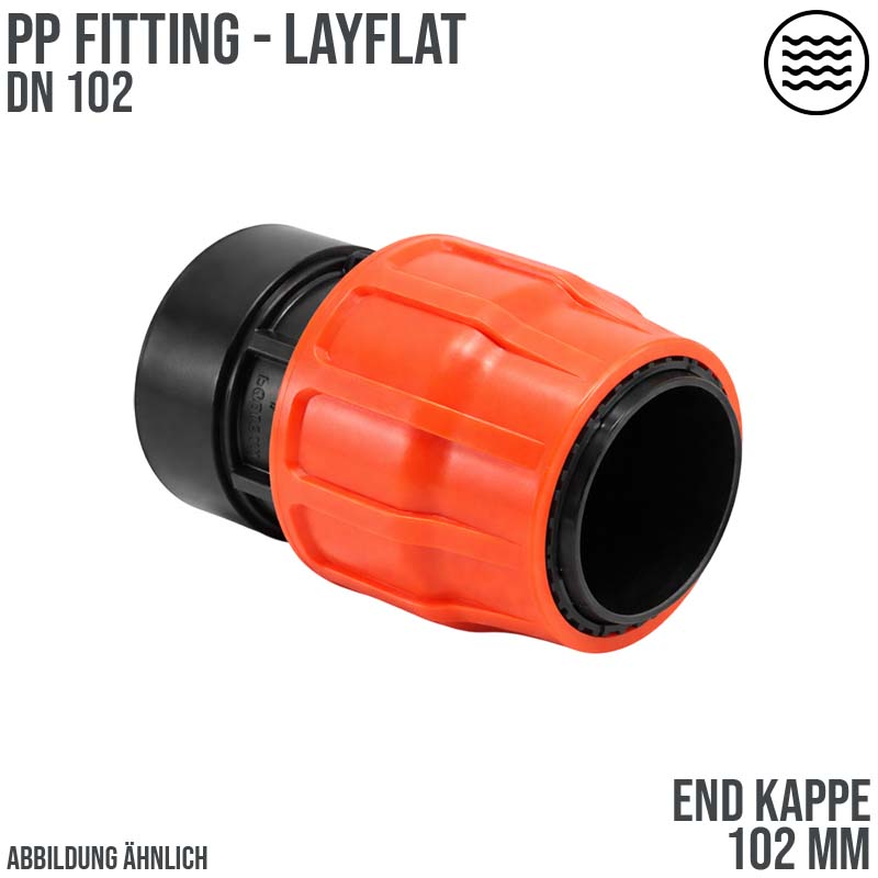 102 mm PE PP Fitting Layflat Klemm Verbinder End Kappe Verschluss Flach Schlauch - PN 6 bar